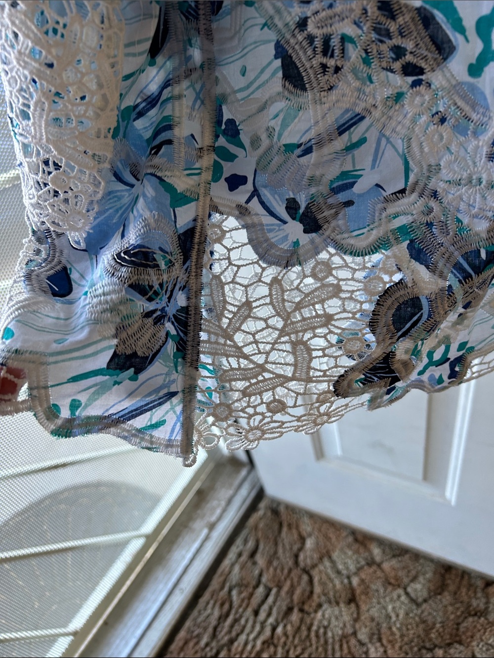 NWT Chico's White Floral Tunic with Blue & Teal with embroidery and lace - Picture 7 of 14